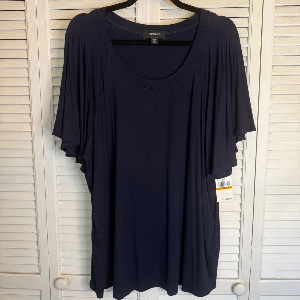 Karen Kane Navy Blue Flowy Bell Sleeve Scoop Neck Tunic Top 3X NWT $98 Boho